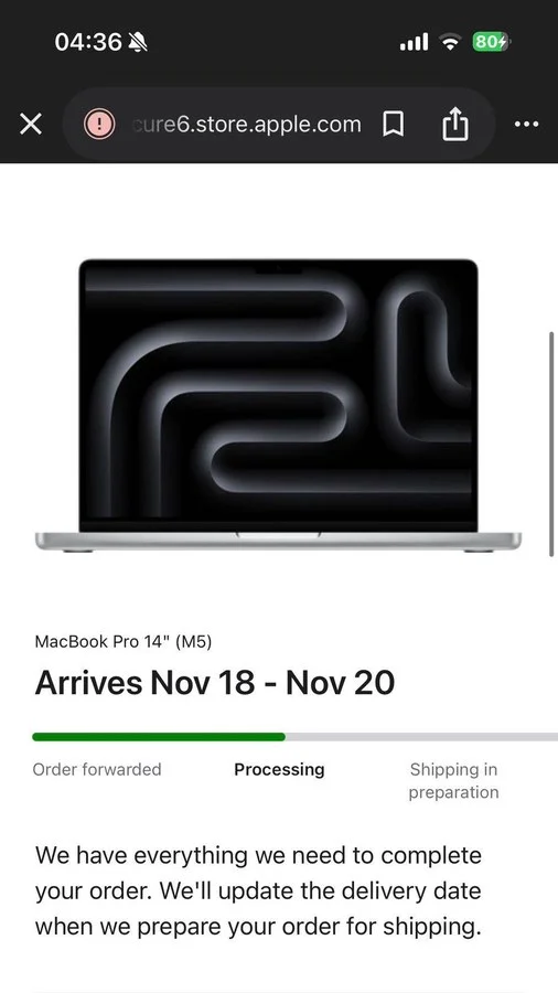“thats what 4weeks with matteos model bought me — $4k macbook and its only the beginning — its all starting to make sense — fucking goat” — Apple Store order status: MacBook Pro 14″ (M5) on its way.