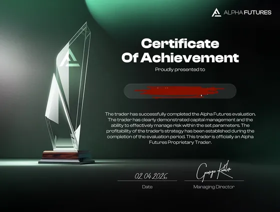Alpha Futures certificate of achievement, 2 April 2026.